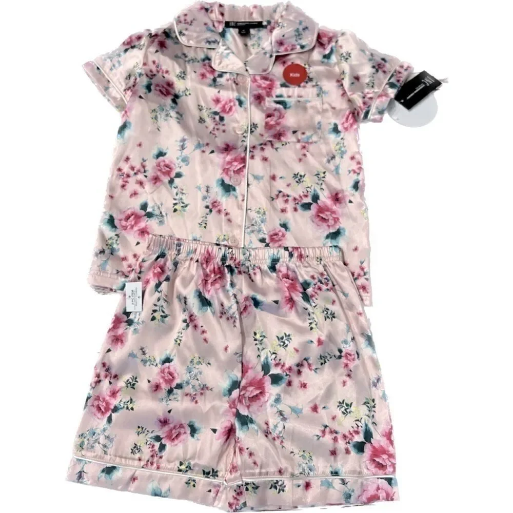 New INC Girl's Mommy & Me Satin Notched Collar Top & Shorts Pajamas Set 6